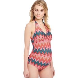 Beach Bump by Motherhood Maternity Chevron Halter Swimsuit